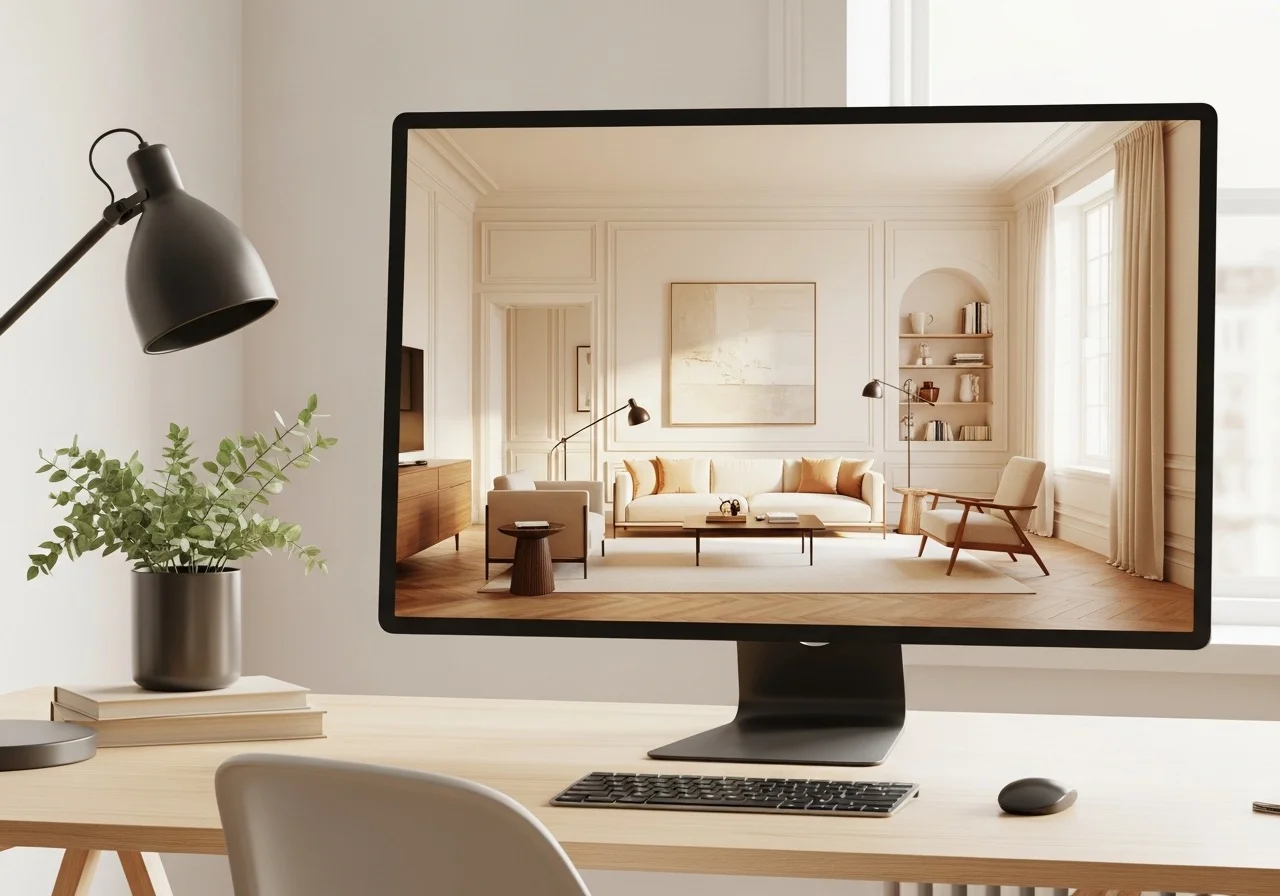 3D architectural visualization on a monitor