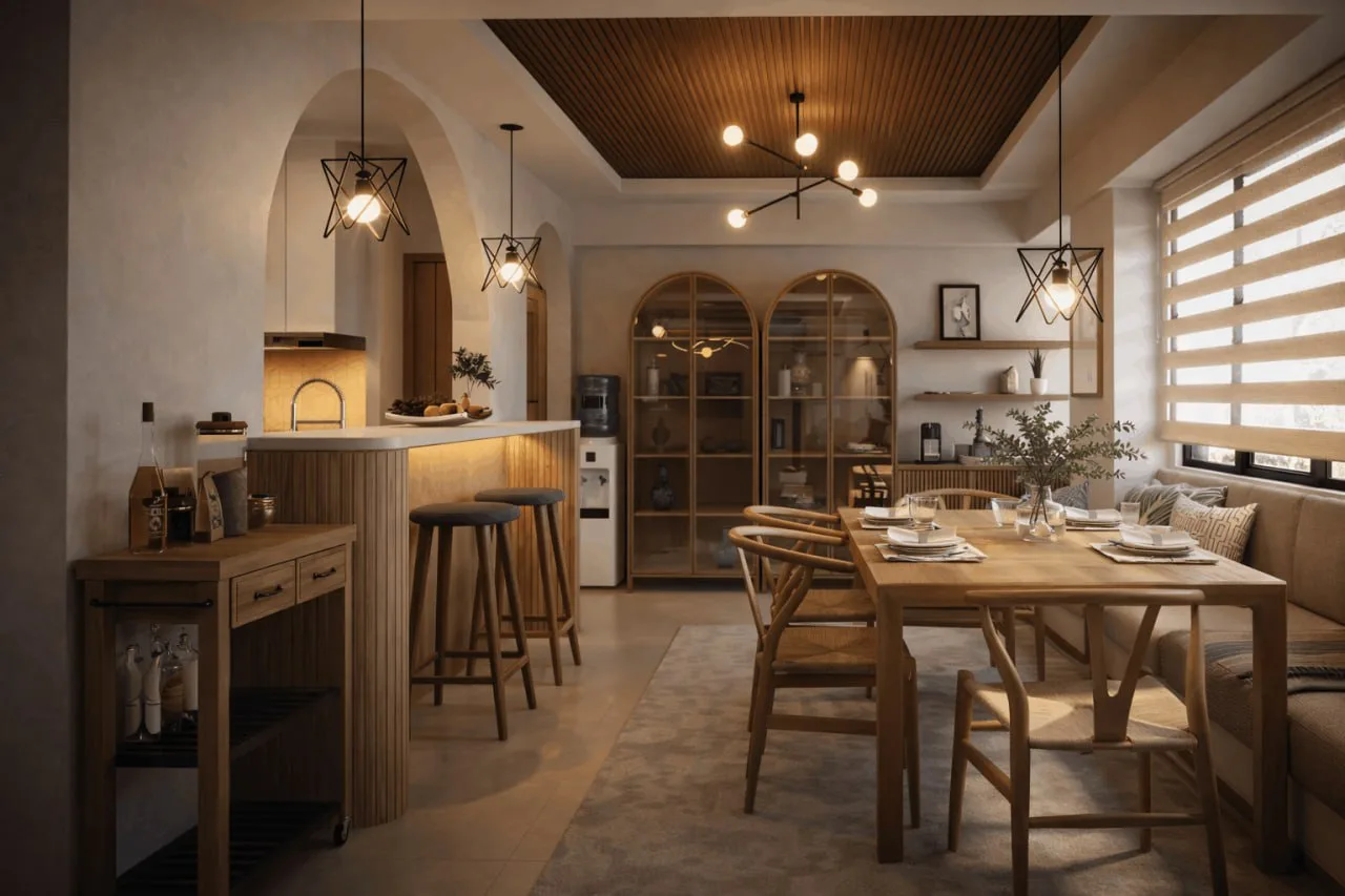 Kitchen with smart fridge and sage green cabinetry
