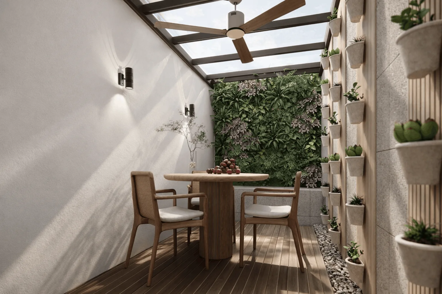 Private garden courtyard with living wall and skylight