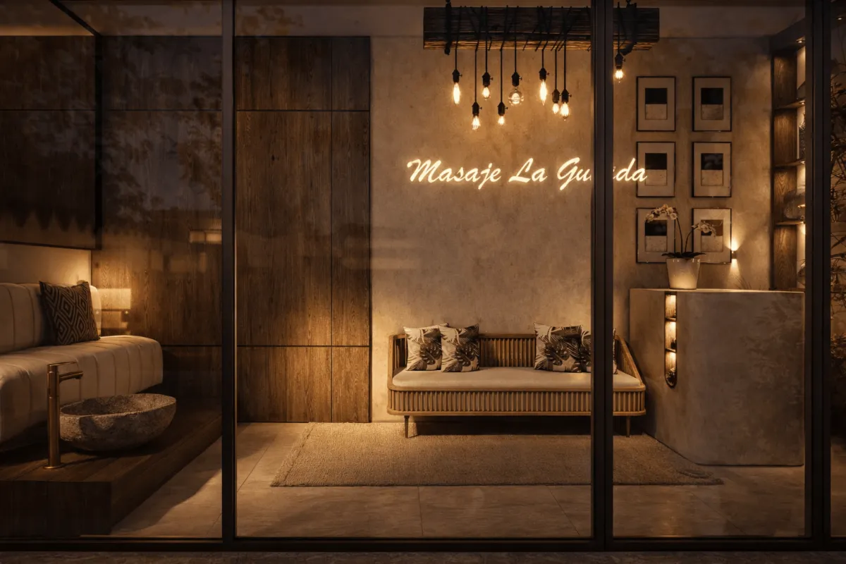 Treatment room with Massage is the best day of the week neon sign