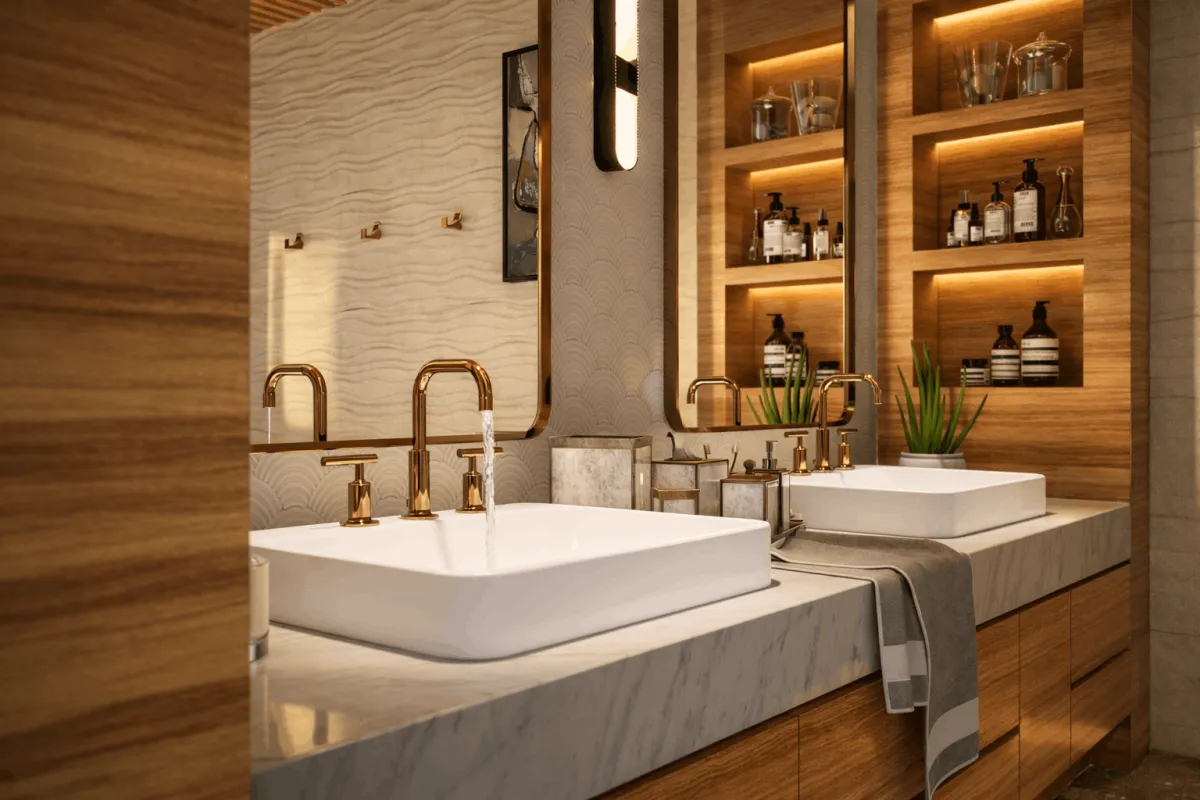 Bathroom with brass fixtures