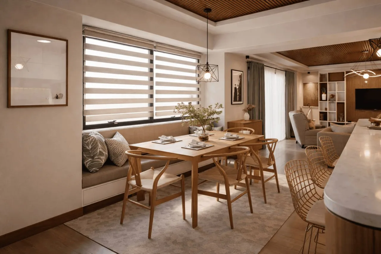 Dining and living room connected view