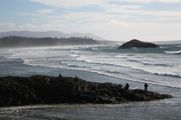 spring camping with a truck and camper in Tofino