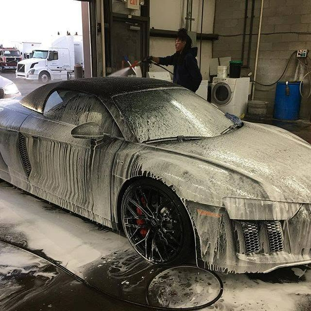 Audi R8 covered in foam during a hand wash at Sir Wax A-Lot Detailing in Capitol Heights, MD