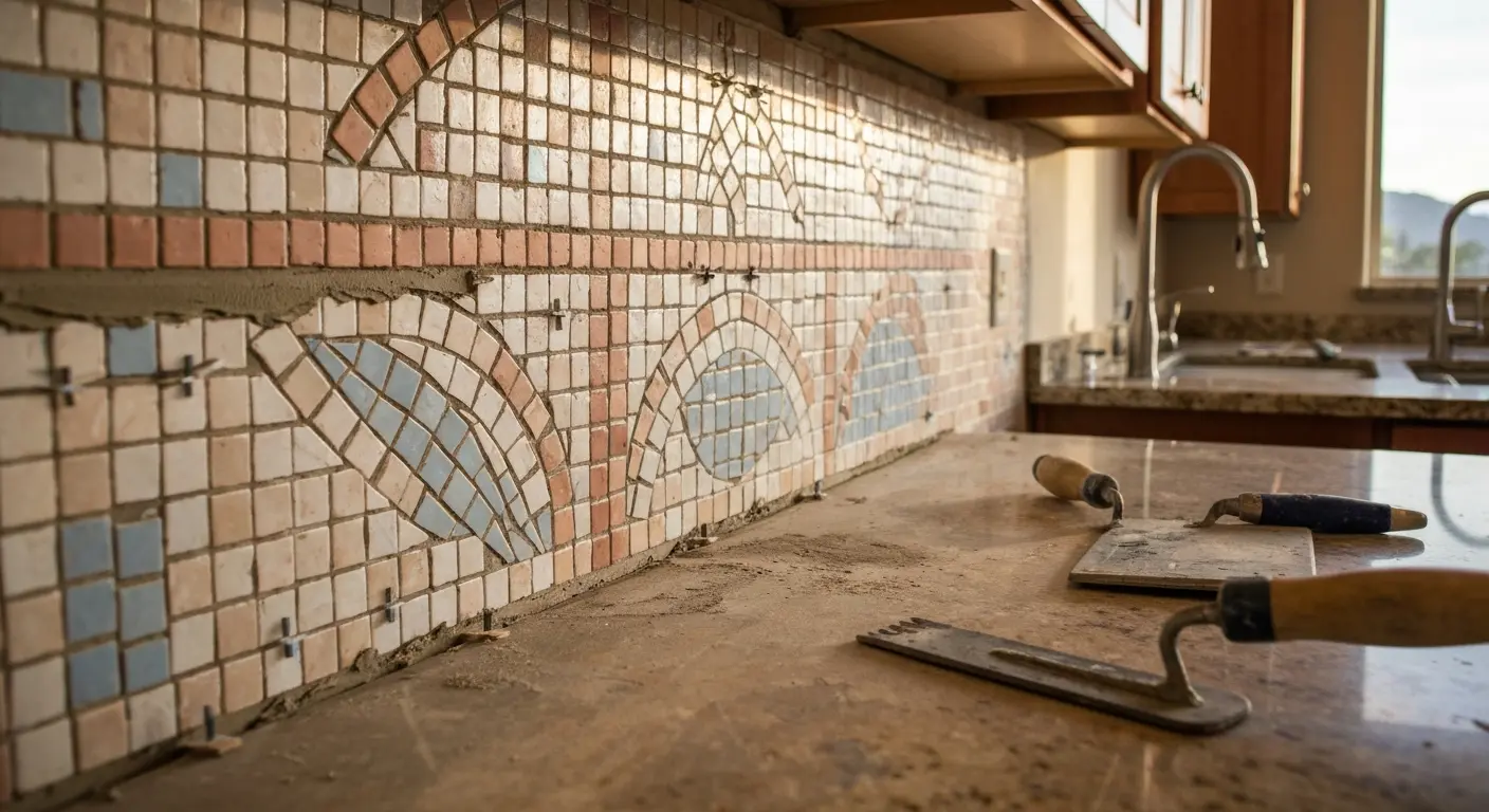 Mosaic tile kitchen backsplash