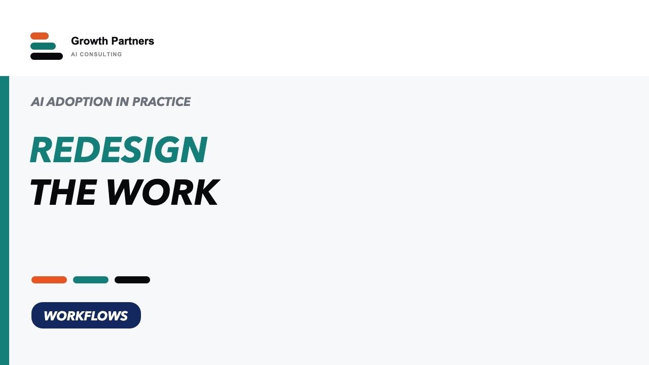 Growth Partners AI Consulting video cover reading Redesign the Work
