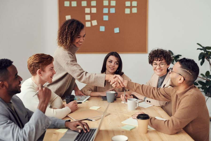 A team collaborating around a table