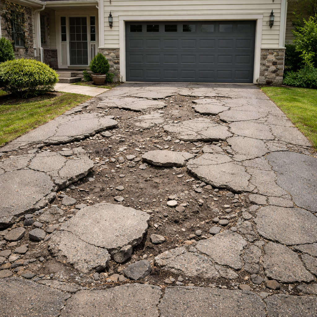Before — damaged asphalt surface