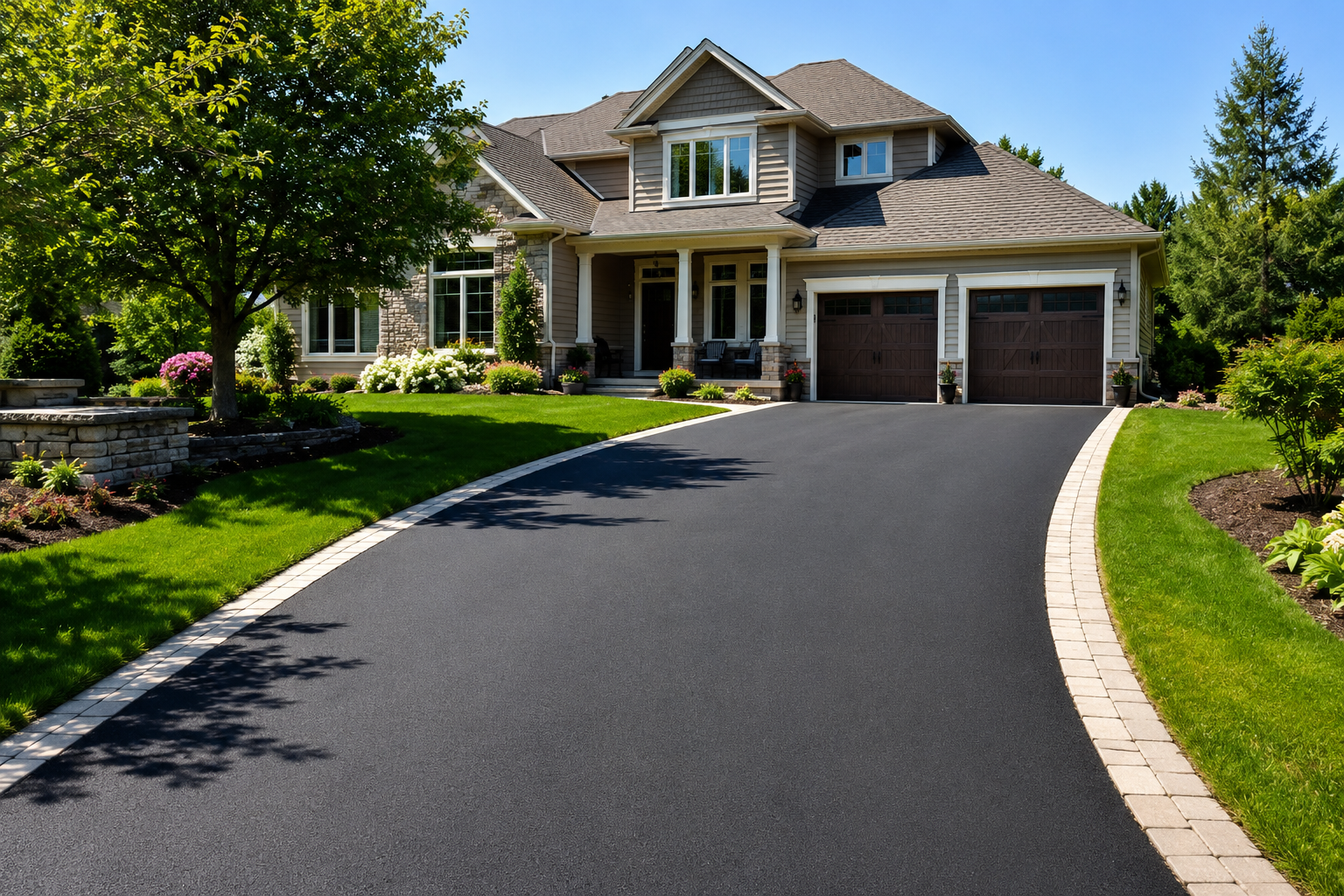 New asphalt driveway installation at a home in the greater St. Louis area