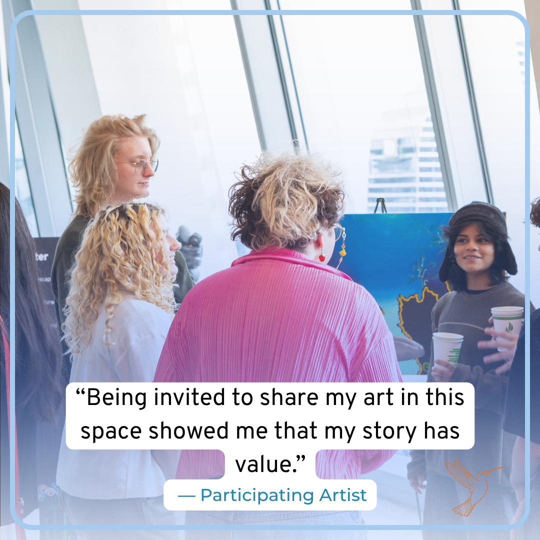 Guests attending The Art of Visibility event at EY Tower, featuring artwork by trans and non-binary artists showcased through Simply Good Form and EY Canada partnership.