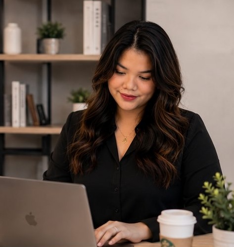 Camille reviewing reports