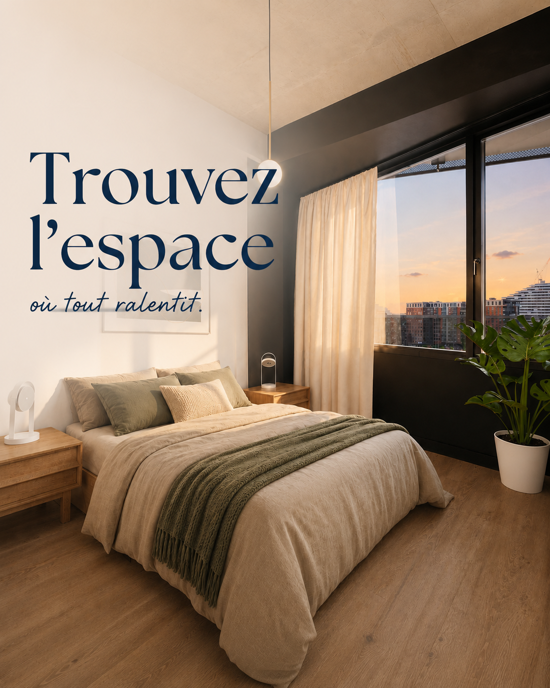 Chambre chaleureuse et lumineuse d’une unité des Loges