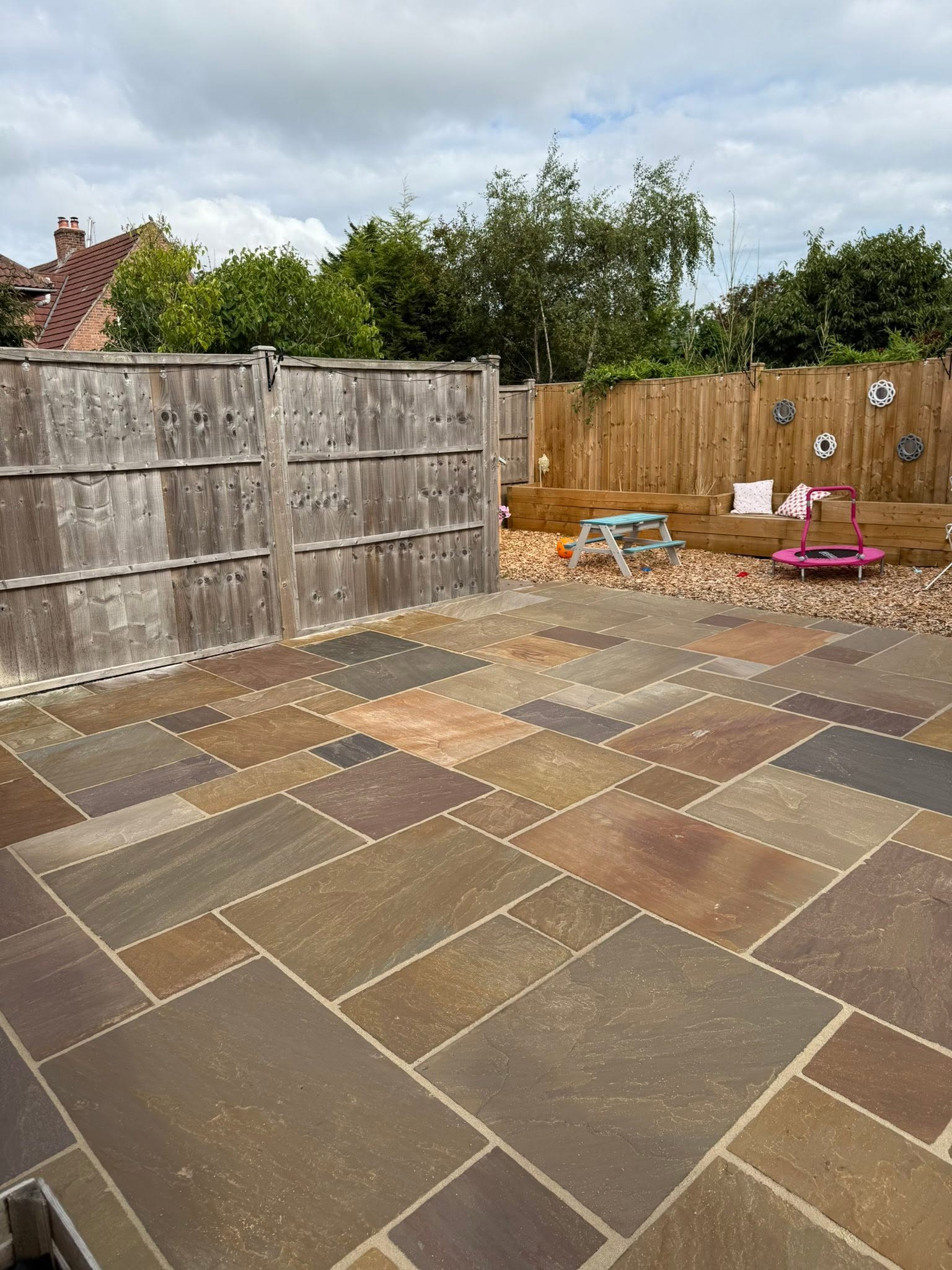Indian stone patio after: neatly pointed joints