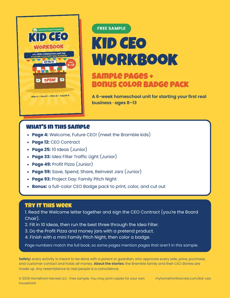 Cover page of the free Kid CEO sample PDF.