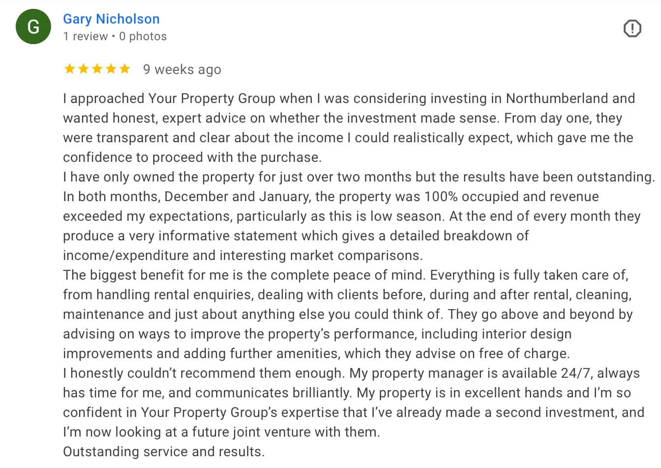 Google review from Gary, five-star rating