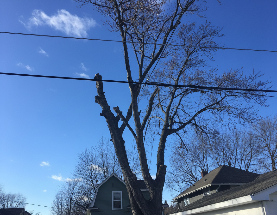 Trimmed tree near power lines Trimmed tree near power lines