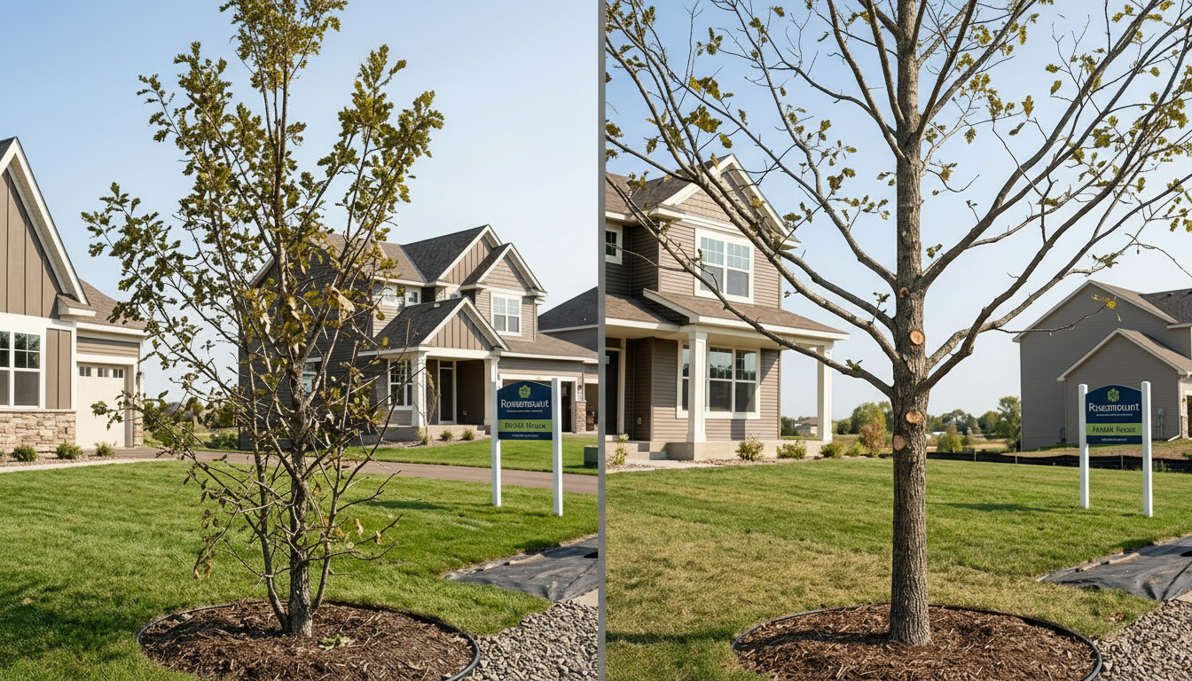 Before and after comparison of structural pruning results on young oak trees in Rosemount Before and after comparison of structural pruning results on young oak trees in Rosemount