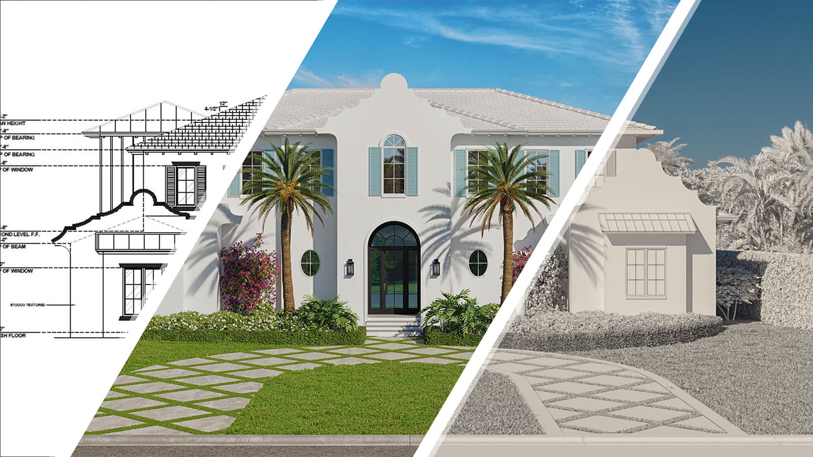 3D home design rendering used to guide the residential design process for homeowners in Brevard County, Florida.