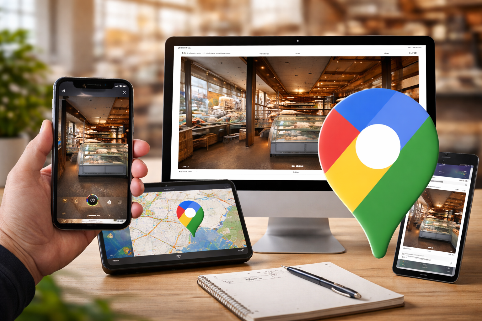 Google Street View virtual tour displayed on a laptop and mobile phone