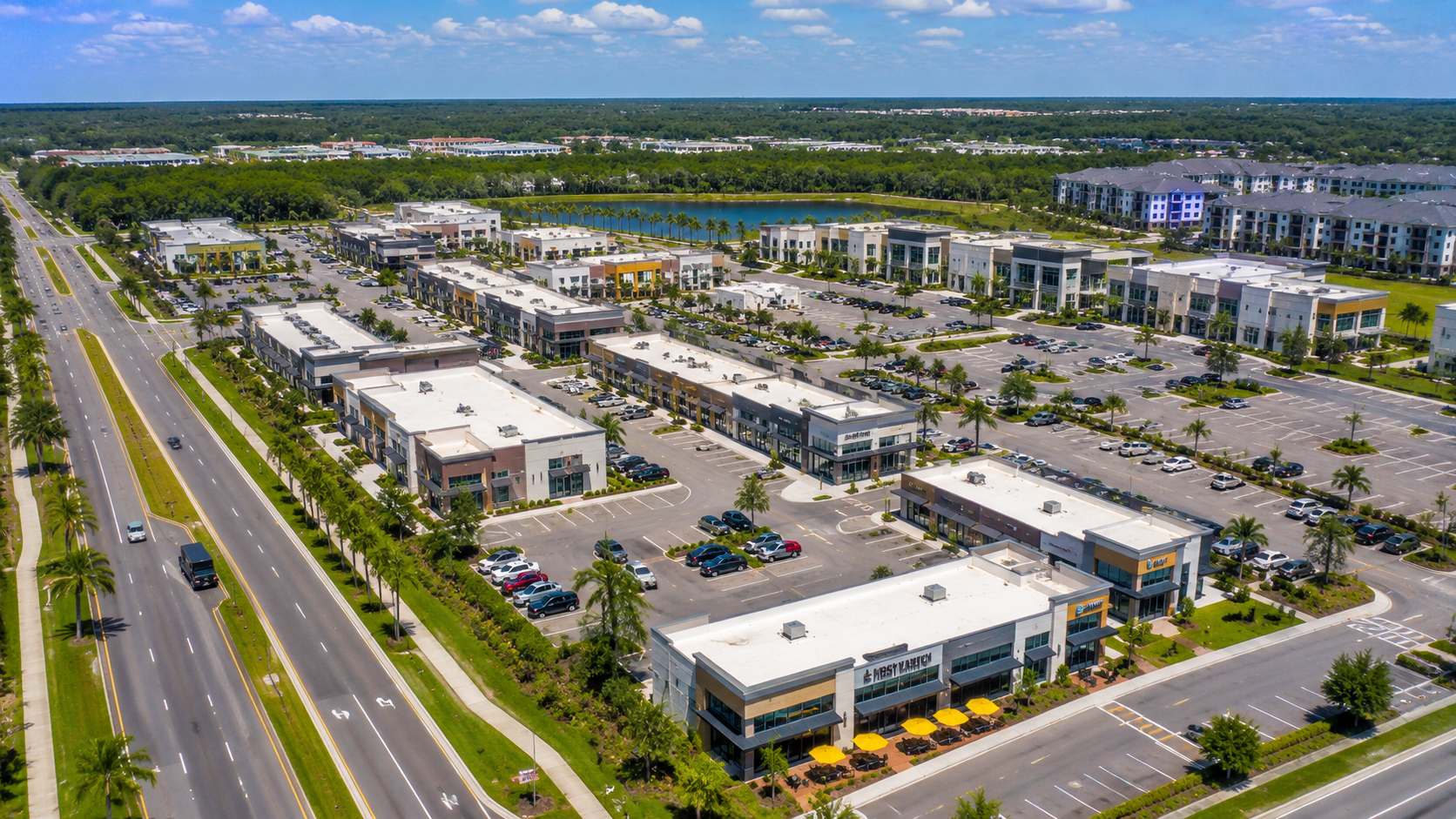 Aerial view of a large commercial property