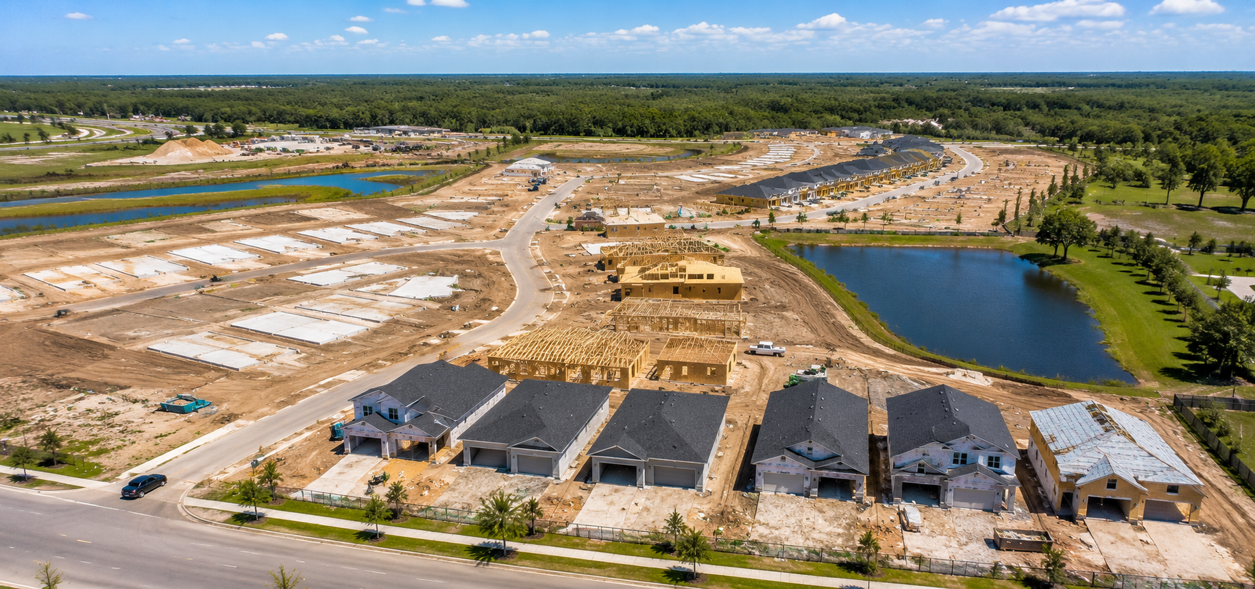 Aerial construction progress photography of a commercial development