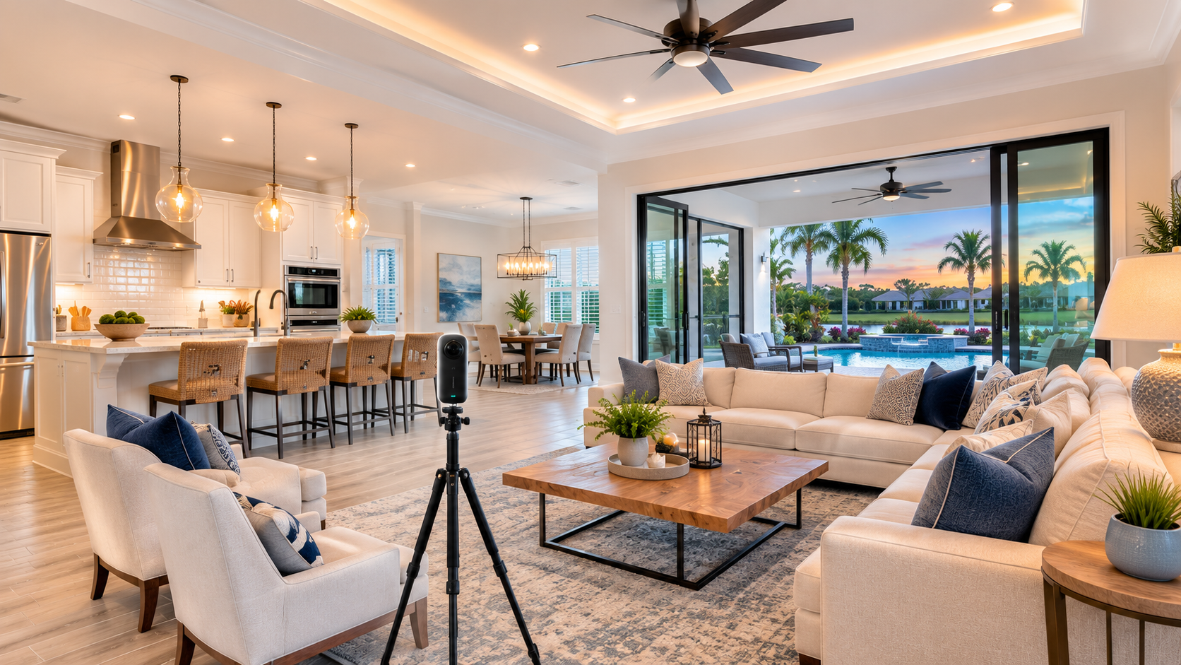 360 camera positioned inside a prepared home