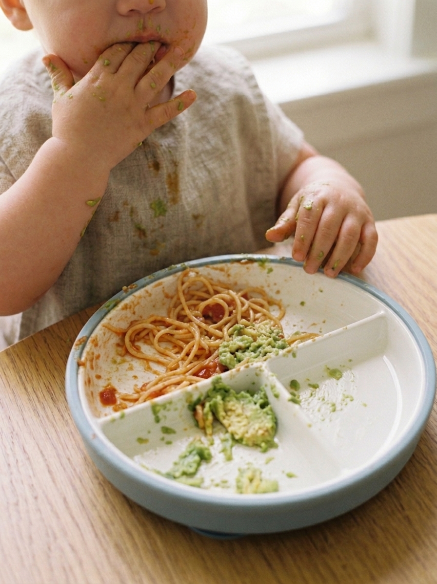 Little eater exploring food at the table
