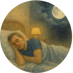 A man sleeping peacefully under moonlight — symbolising restful sleep, relaxation, and improved nighttime wellbeing through hypnotherapy with Piers Day