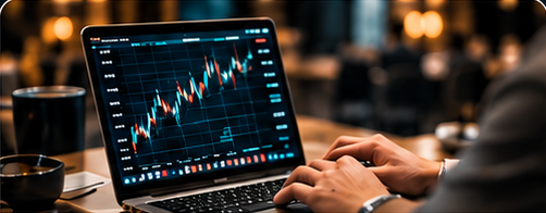 Laptop con gráficos financieros