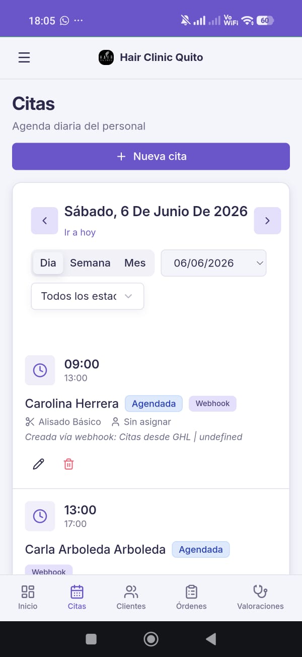 App móvil de Pleno mostrando la agenda diaria del personal