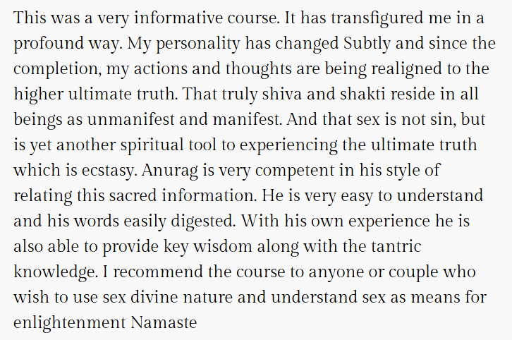 Written course feedback from a client