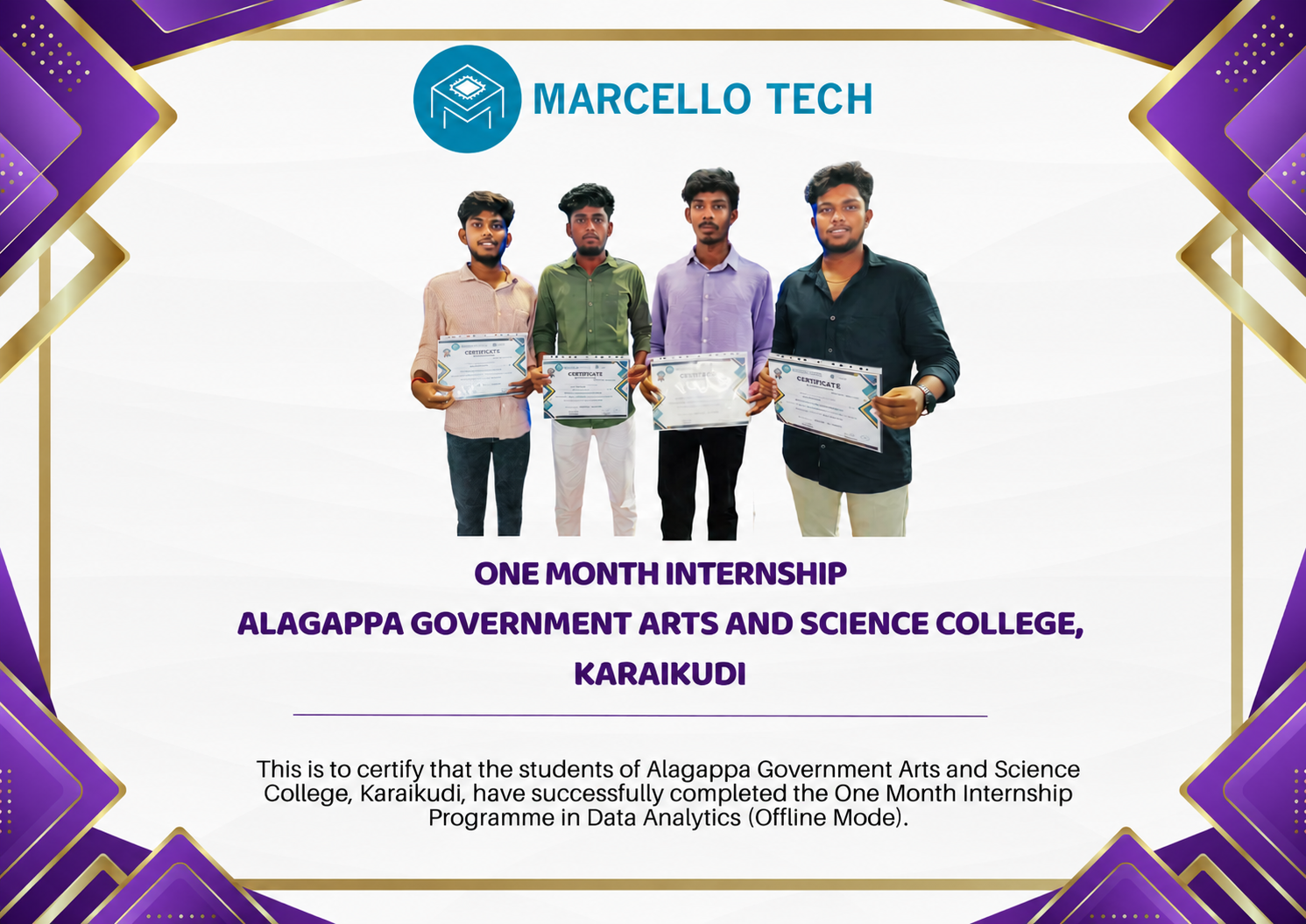 Marcello Tech internship certificate 1