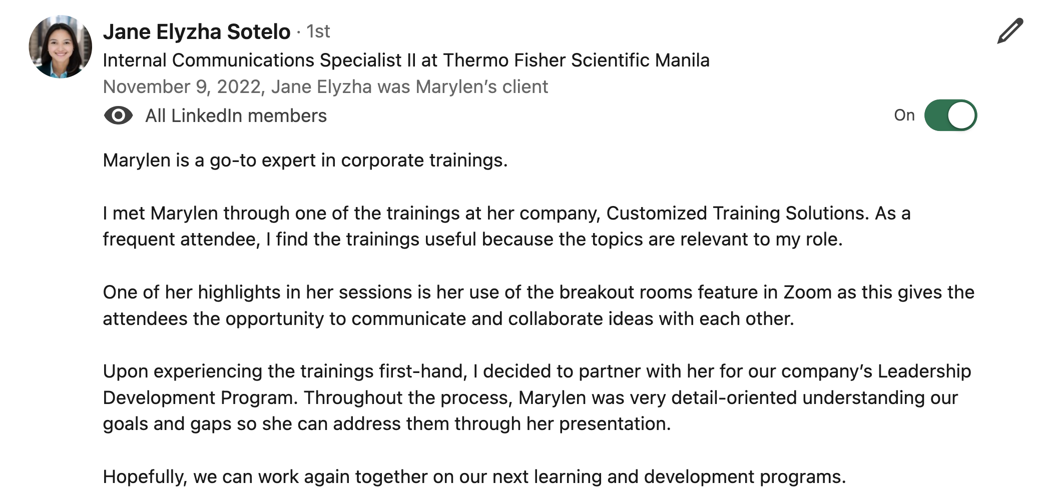 LinkedIn recommendation