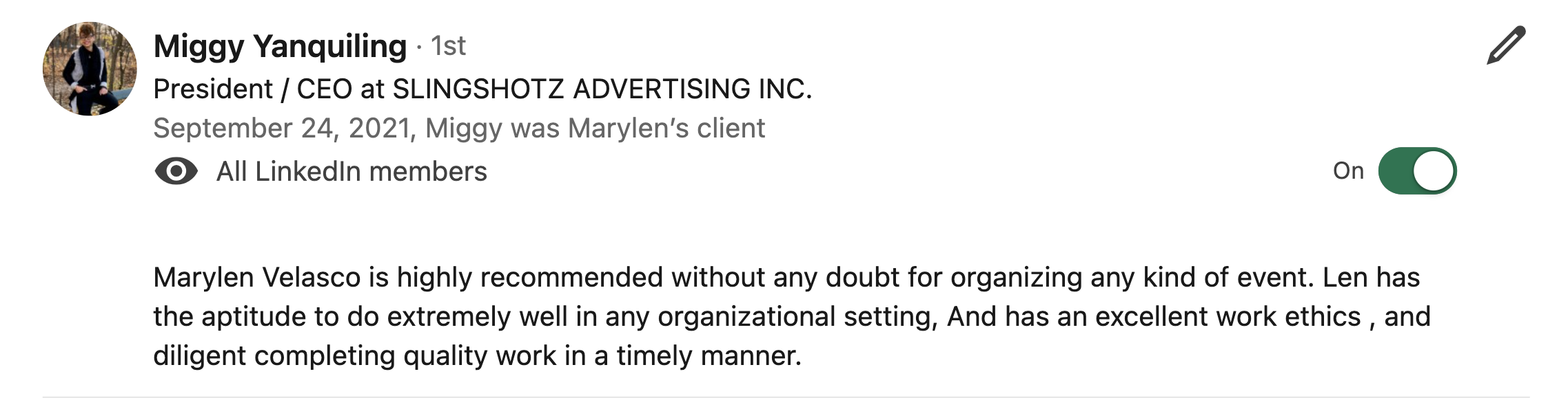 LinkedIn recommendation