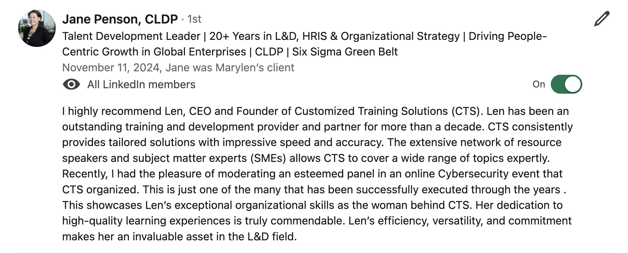 LinkedIn recommendation