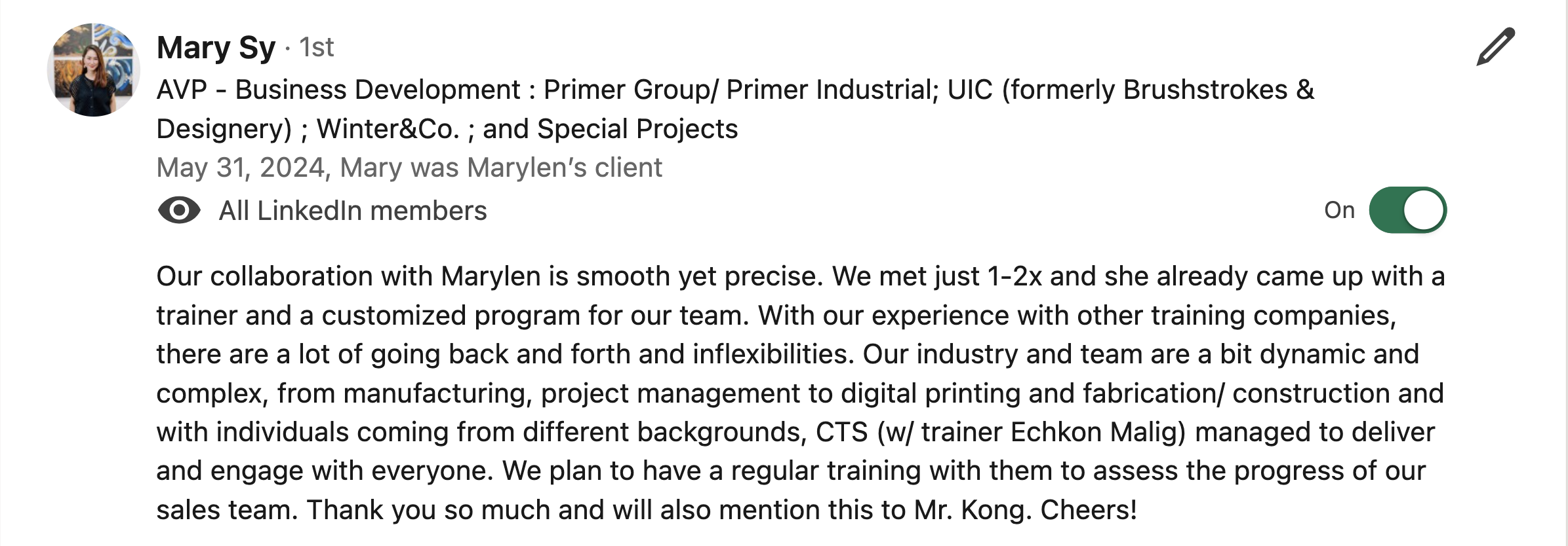 LinkedIn recommendation
