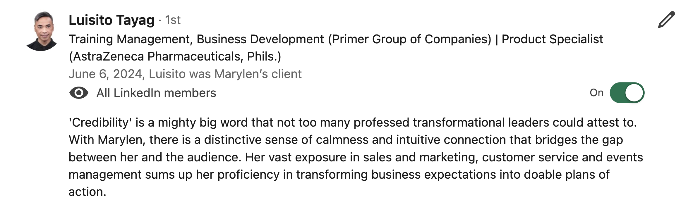 LinkedIn recommendation