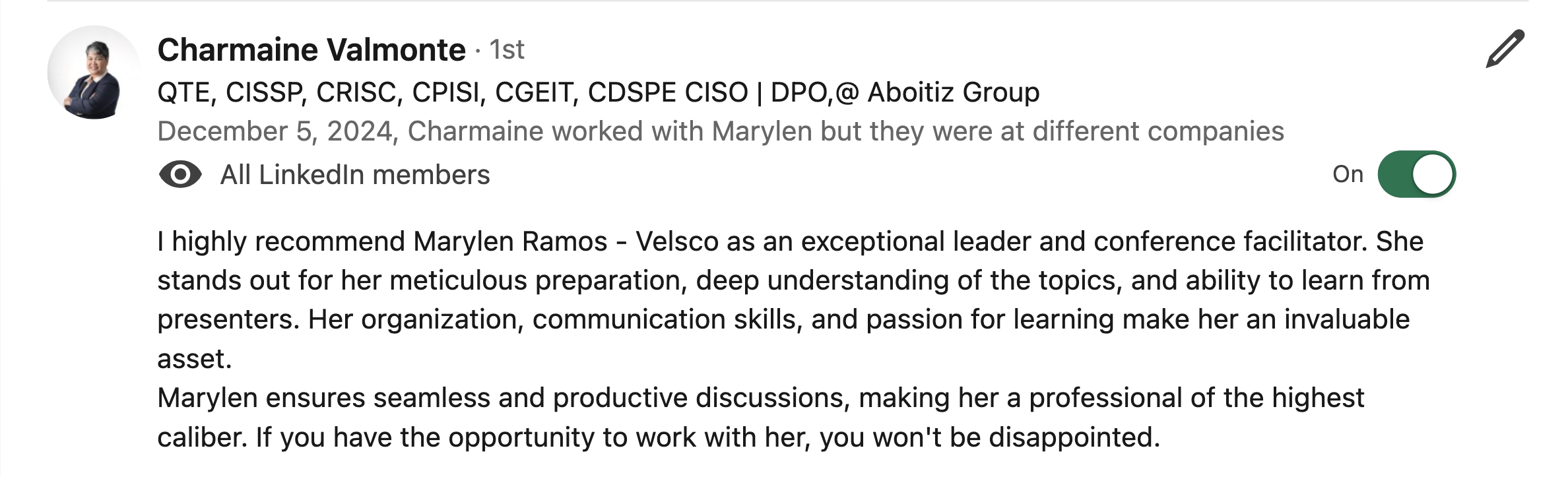 LinkedIn recommendation