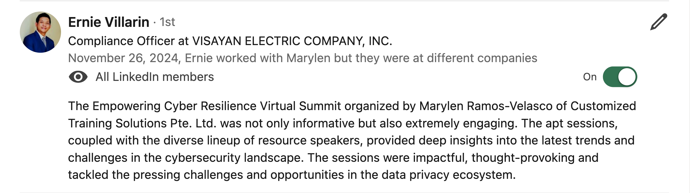 LinkedIn recommendation
