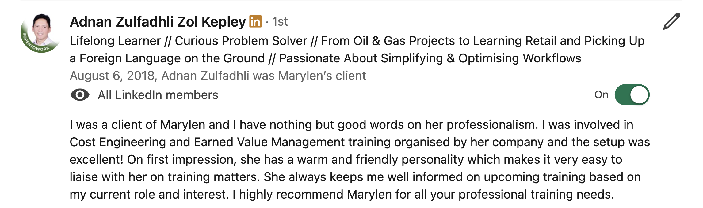 LinkedIn recommendation
