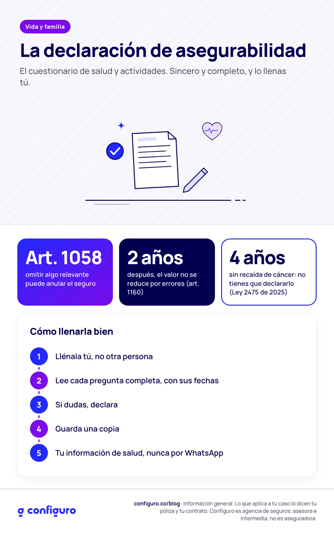 Infografía: la declaración de asegurabilidad, qué dice la ley y cómo llenarla bien