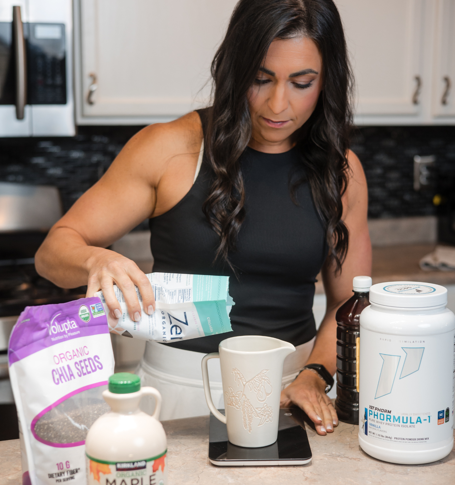 Dr. Christina Measuring out ingredients for a smoothie