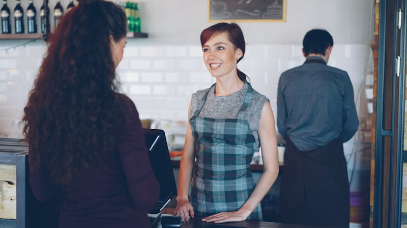 Customer service at print shop counter