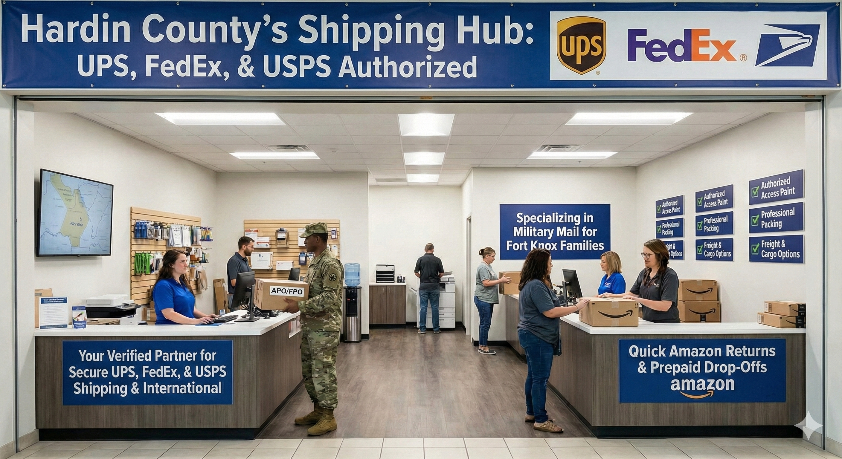 Photorealistic UPS delivery van from a different angle with the UPS logo clearly visible, uniformed UPS worker loading a package, bright daylight, natural colors.