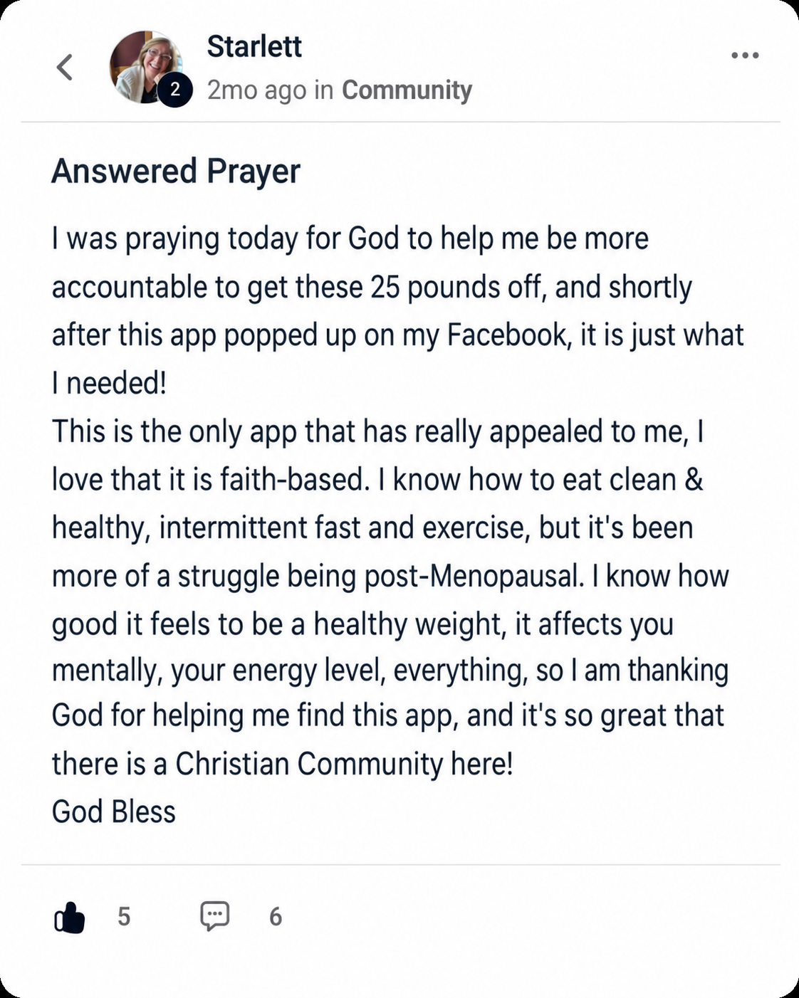 FaithFull member describing the community as an answered prayer