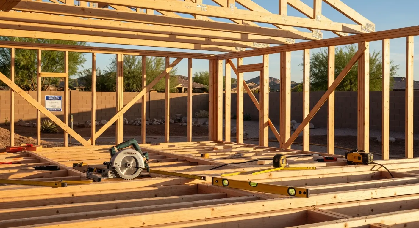 Framing stage of new home construction