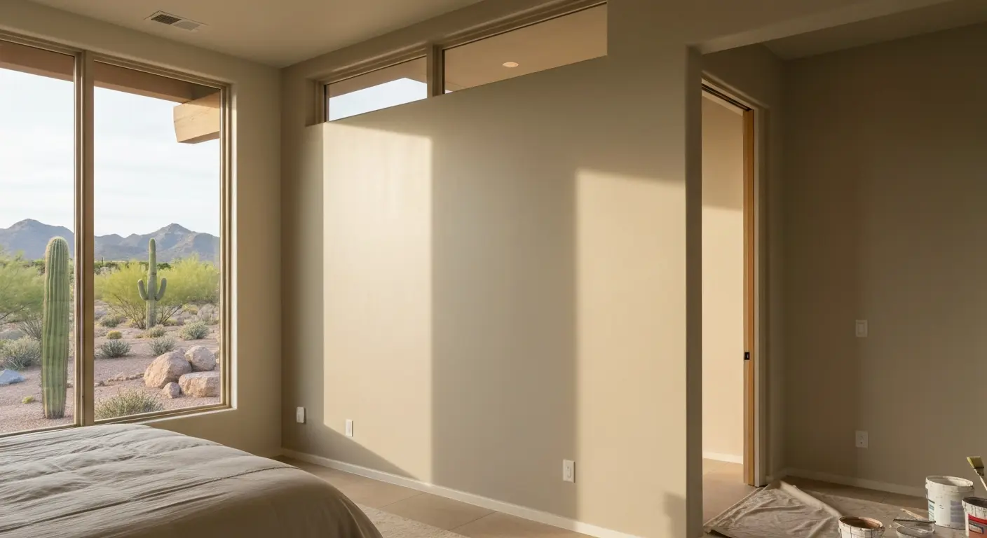 Master bedroom with calm, neutral paint color
