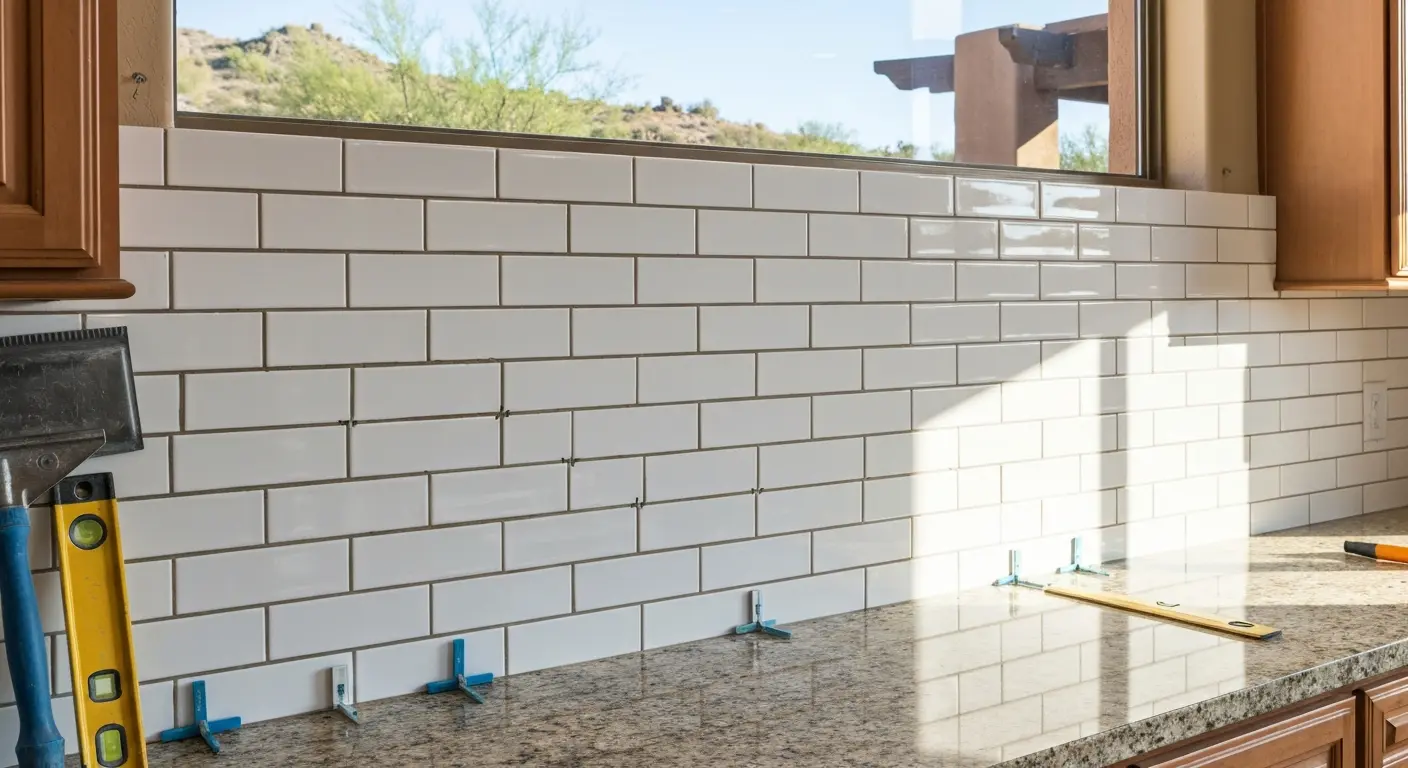 Subway tile kitchen backsplash installation