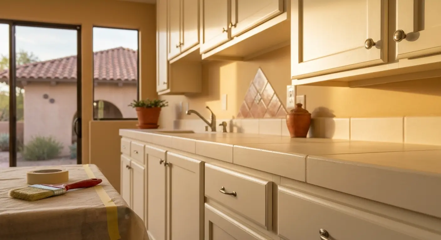 Kitchen with freshly painted walls and cabinetry