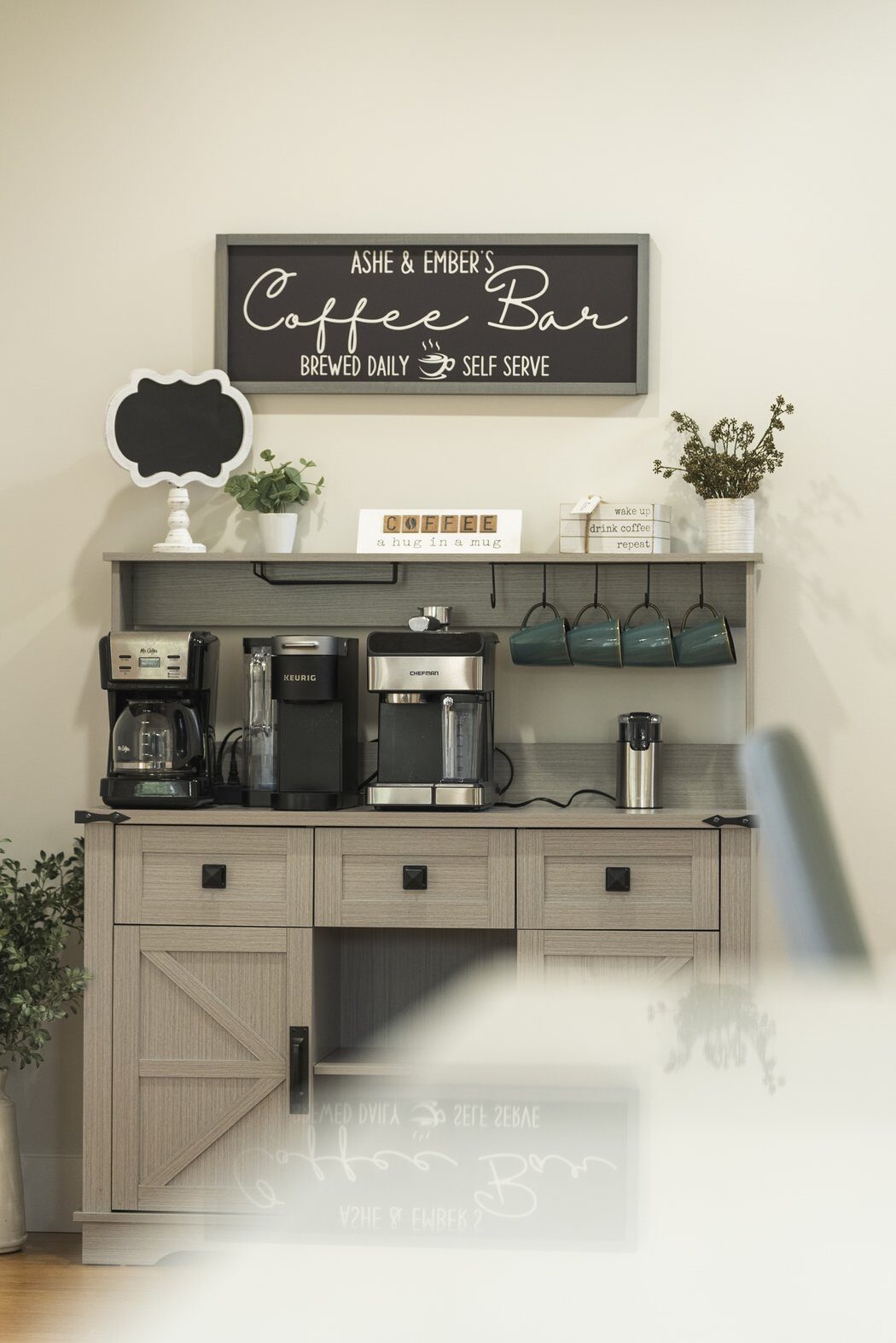 Ashe & Ember's custom coffee bar station